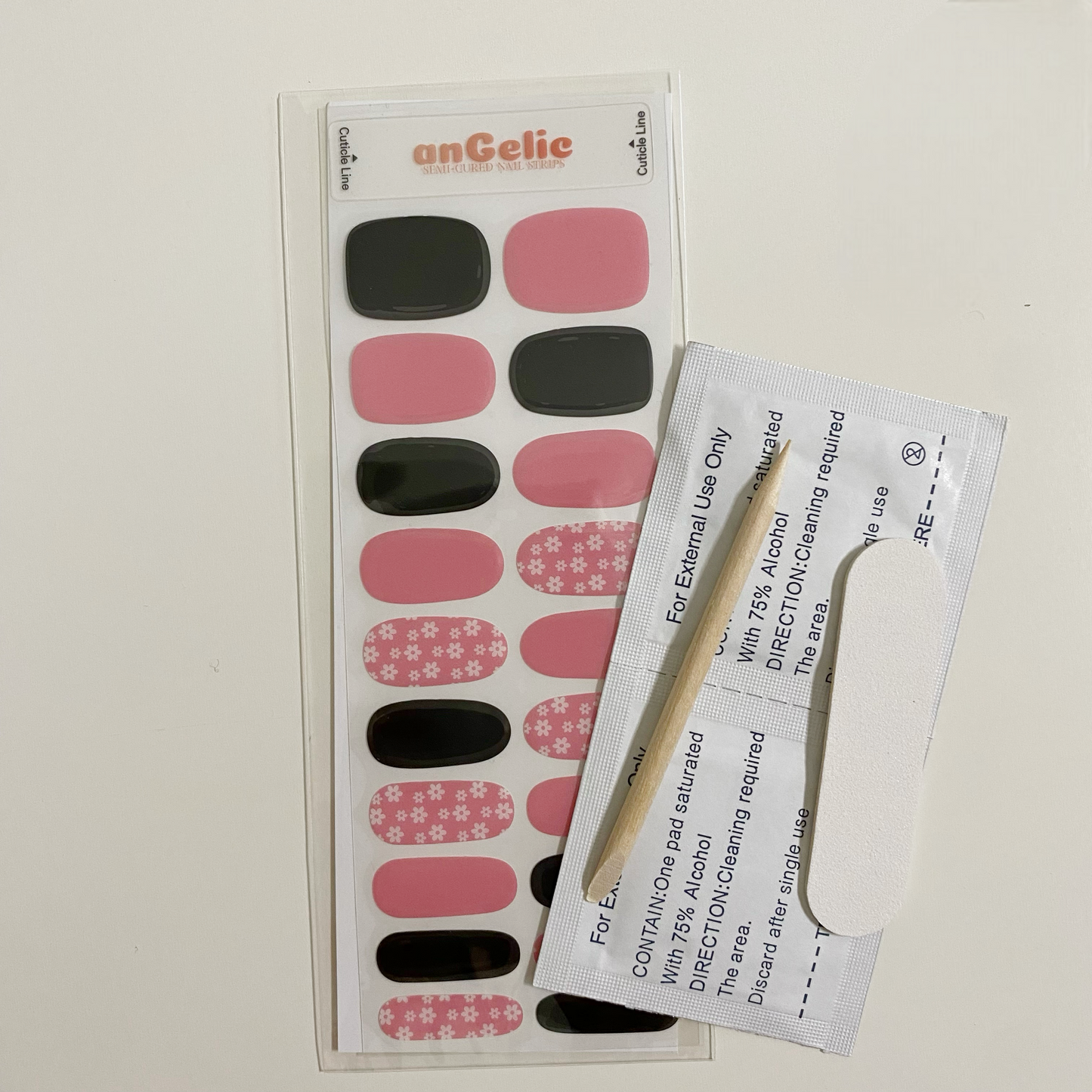 Semi-cured Gel Nail Stickers - Pink & Black